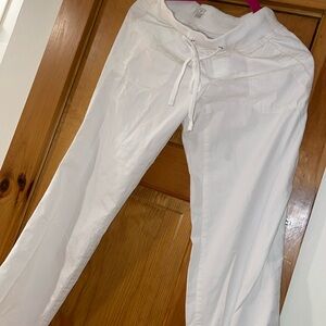 Ann Taylor loft pants white  Cotton Ankle elastic waist drawstring size 0